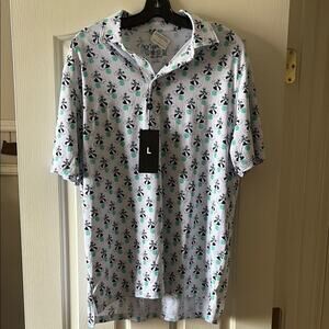IBKUL NWT Men’s Mint/Ink Retro Bowl Print Short Sleeve Polo size L